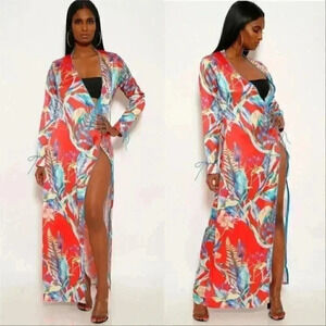 Red Kimono with Tie - Red